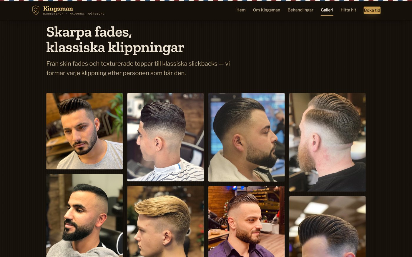 Skärmbild från webbplatsen för Kingsman Barbershop
