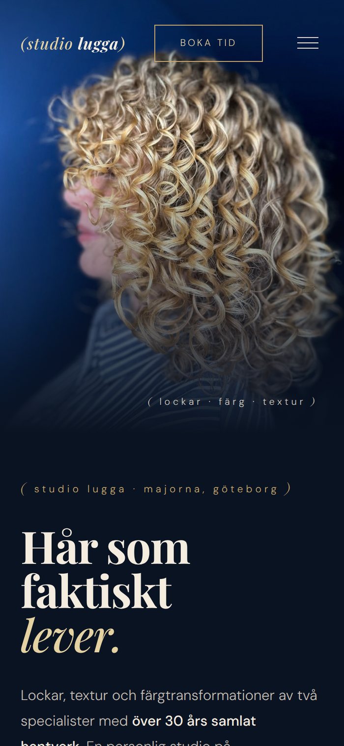 Skärmbild från webbplatsen för Studio Lugga